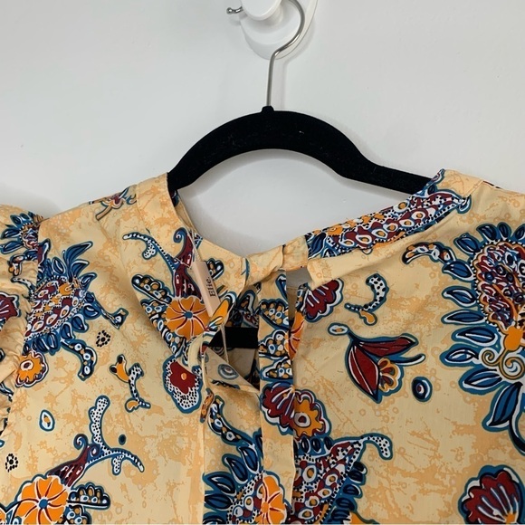 Elie Tahari Floral Ruffle Sleeve Blouse - Cream and Navy - Picture 8 of 11